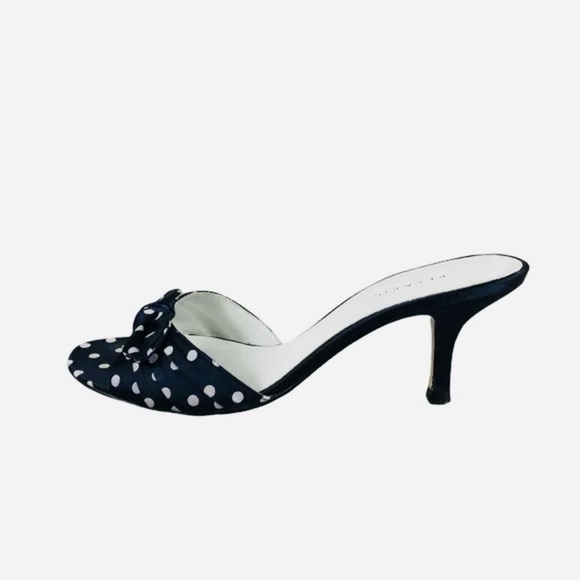 Pesáro Jaynie Navy Polka Dot Kitten Heel Open Toe Sandals with Bow 7.5 - Picture 2 of 9